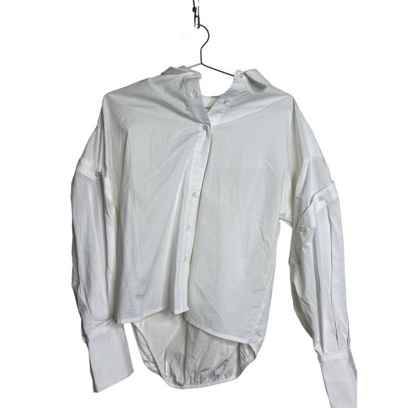 Were All Pretty Girls Shirt Womens XS White Oversized Cuff Poplin Long Sleeve - Picture 3 of 6